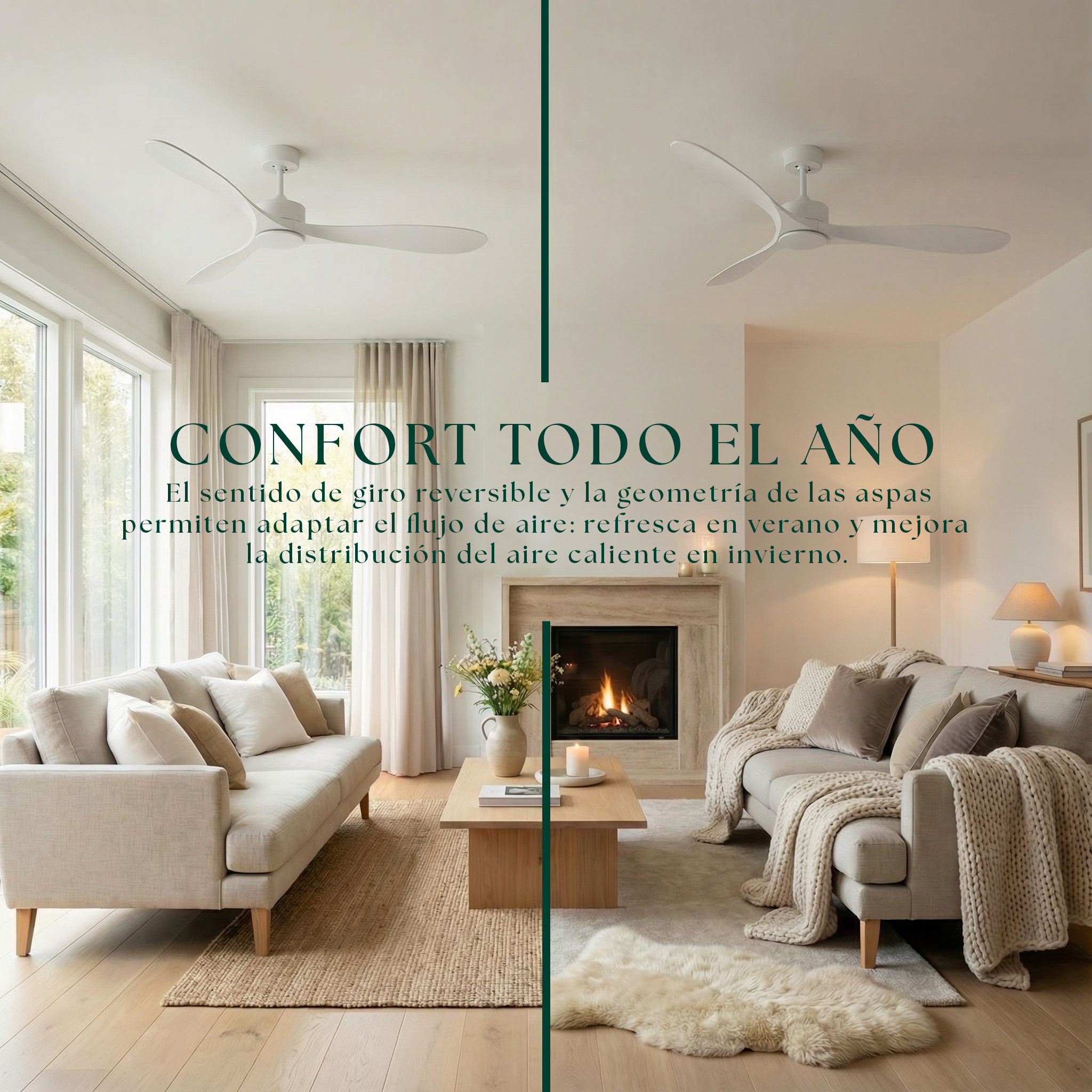 Ventilador de techo Boreal de 132 cm (10–25 m²) – 3 aspas de ABS