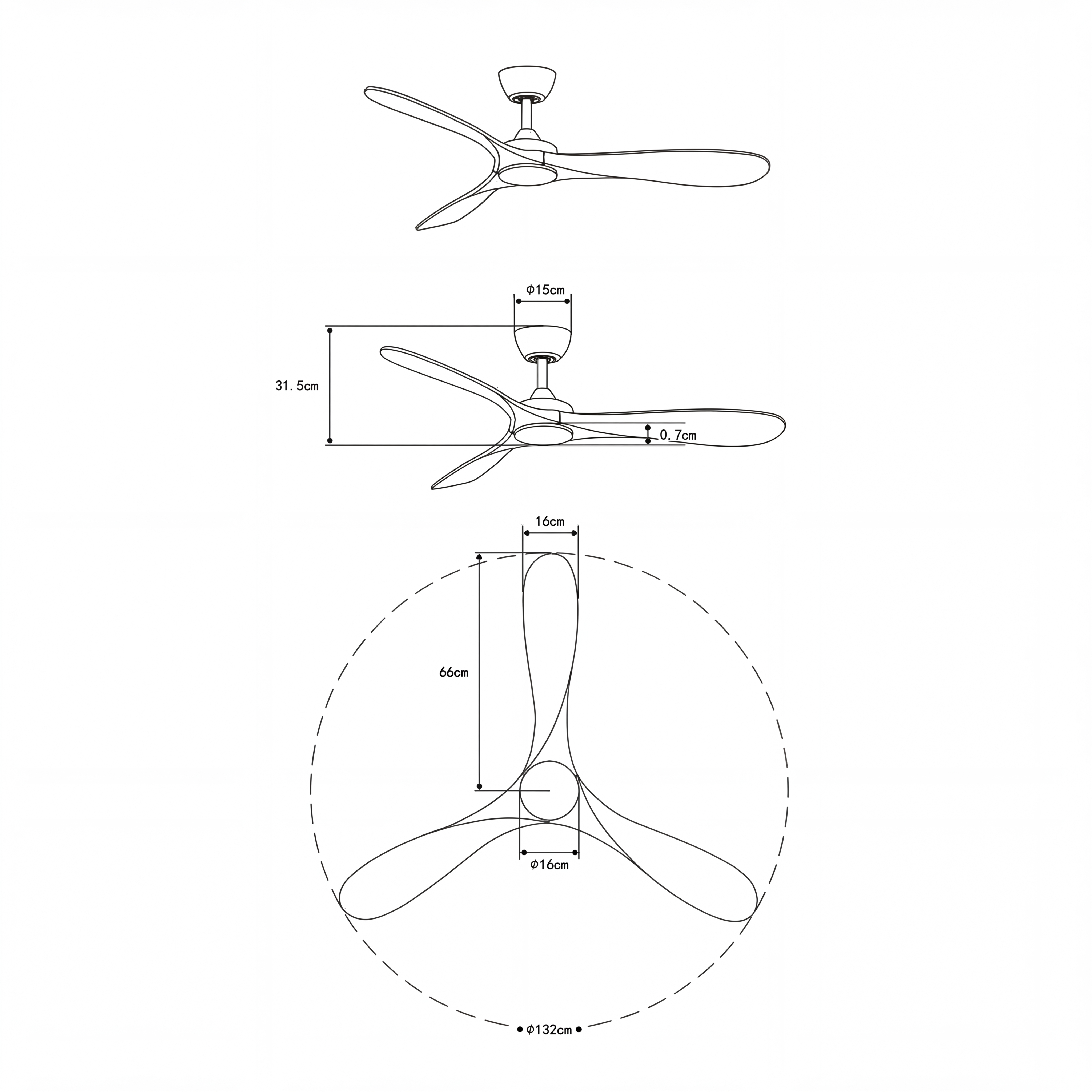 Ventilador de techo Boreal de 132 cm (10–25 m²) – 3 aspas de ABS