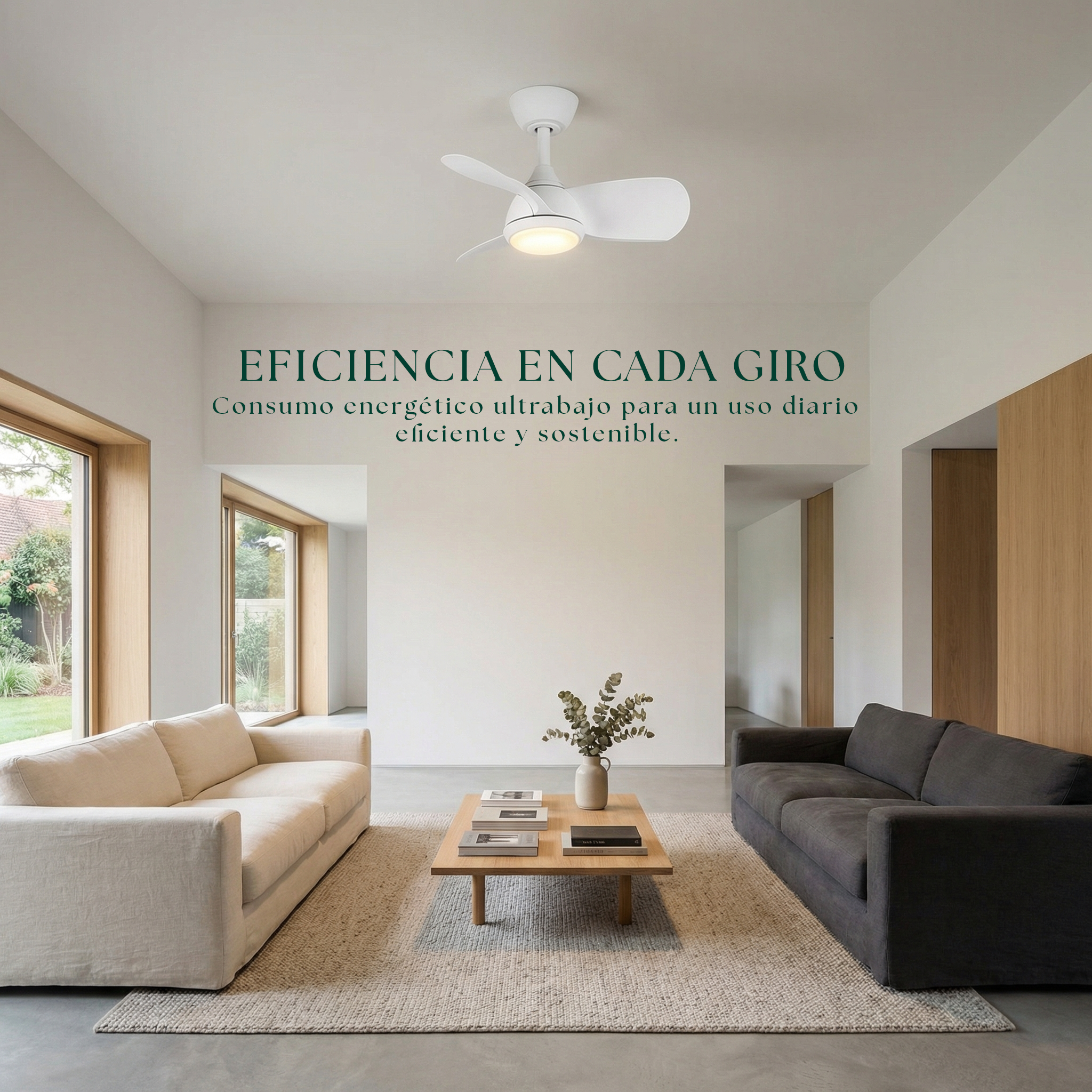 Ventilador de techo Veleo de 60 cm (<8 m²) – 3 aspas de ABS
