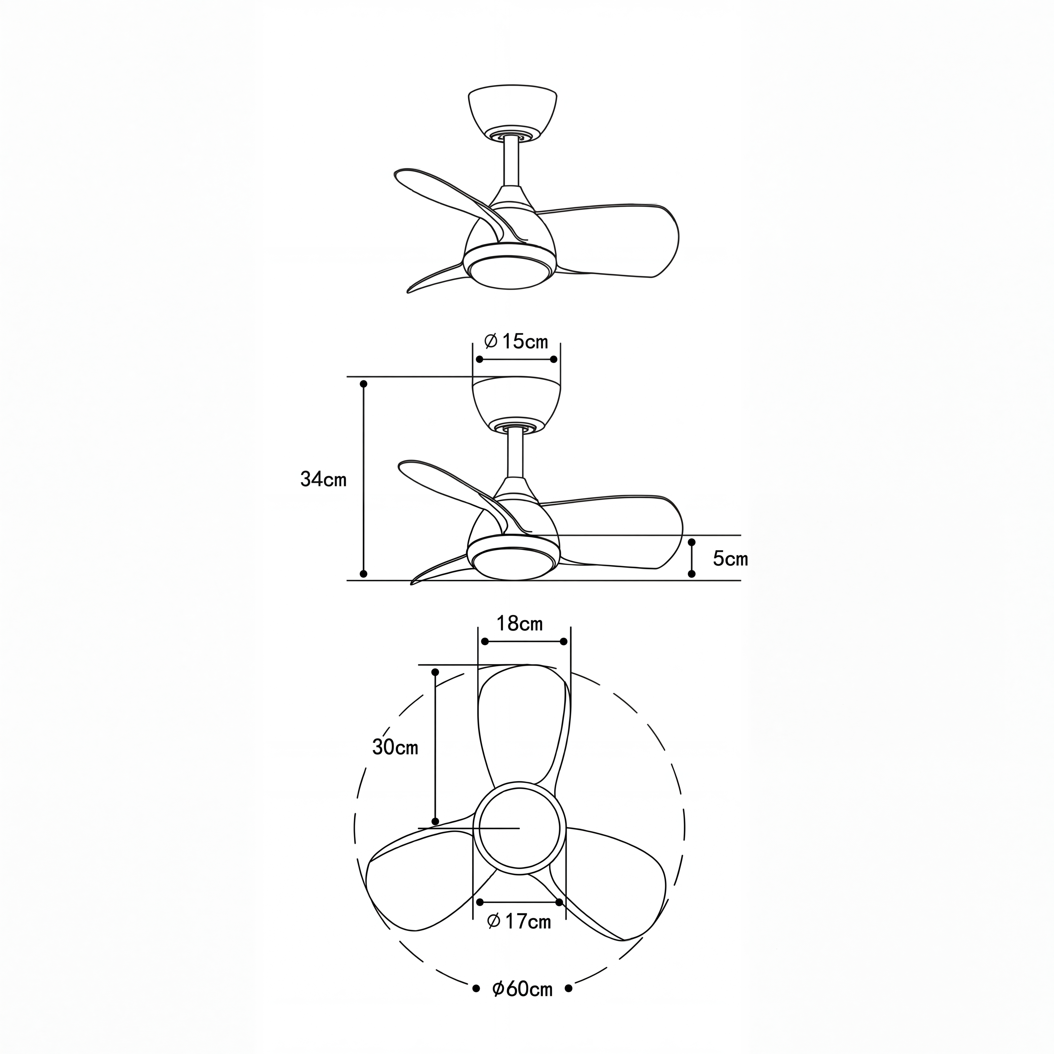 Ventilador de techo Veleo de 60 cm (<8 m²) – 3 aspas de ABS