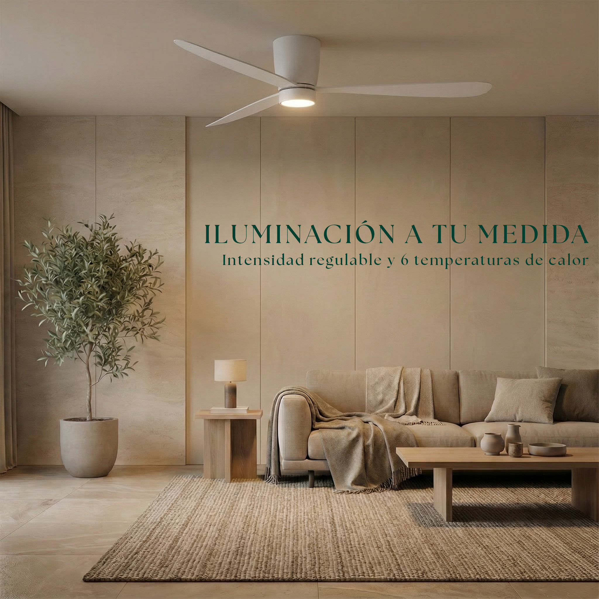 Ventilador de Techo Sirocco de 132 cm (10–25 m²) – 3 Aspas de ABS