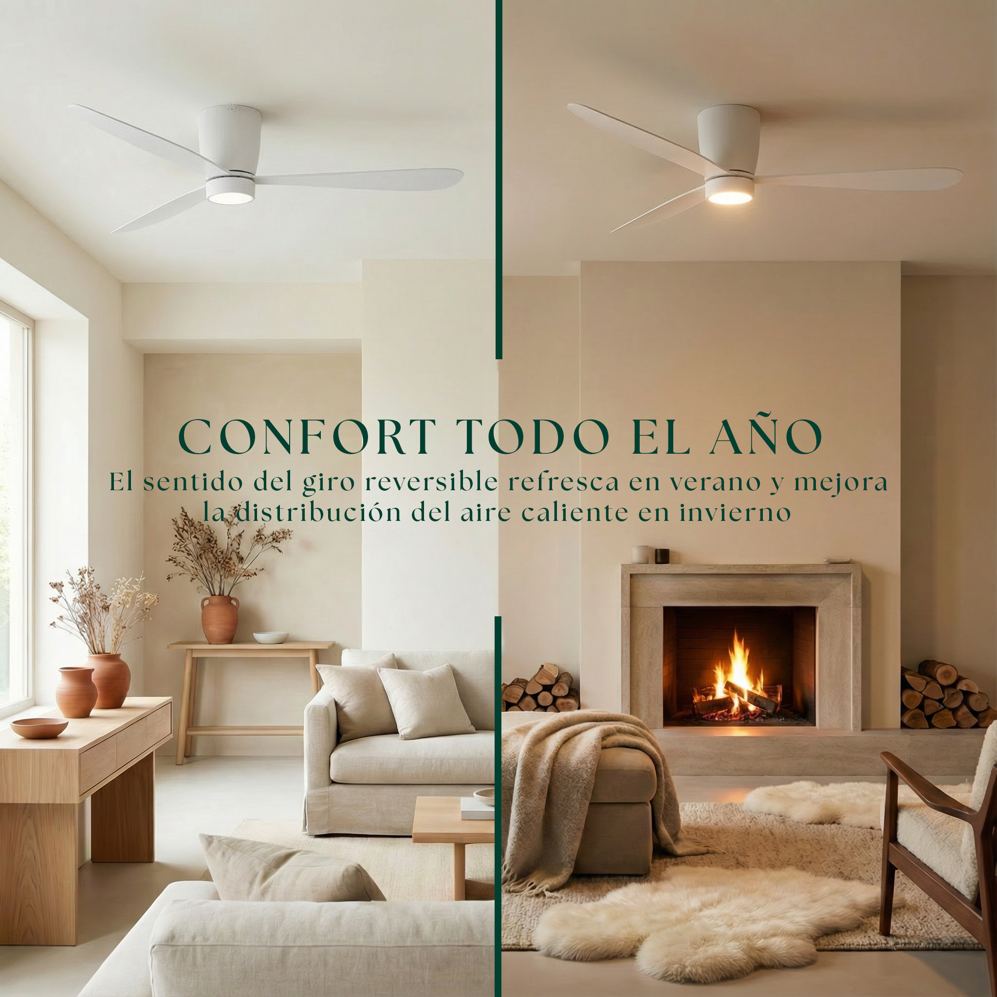 Ventilador de Techo Sirocco de 132 cm (10–25 m²) – 3 Aspas de ABS