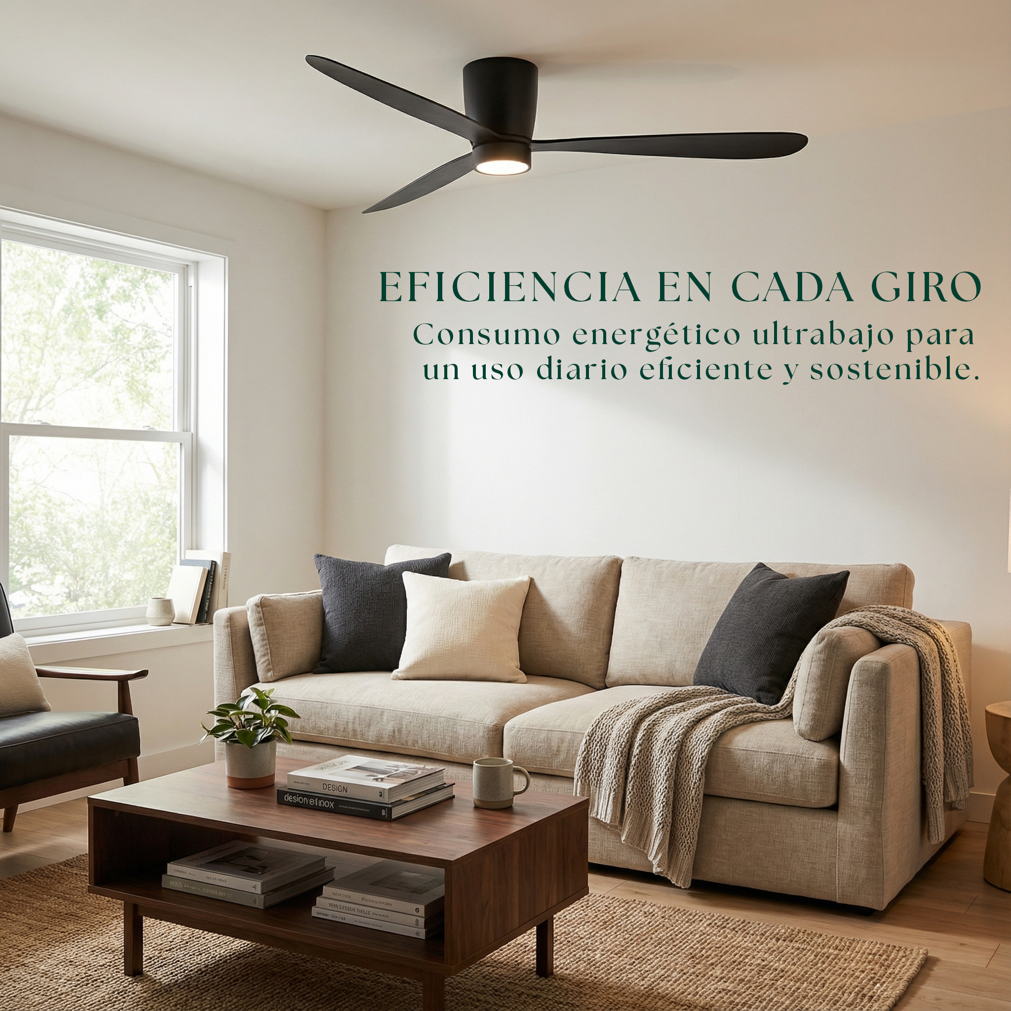 Ventilador de Techo Sirocco de 132 cm (10–25 m²) – 3 Aspas de ABS