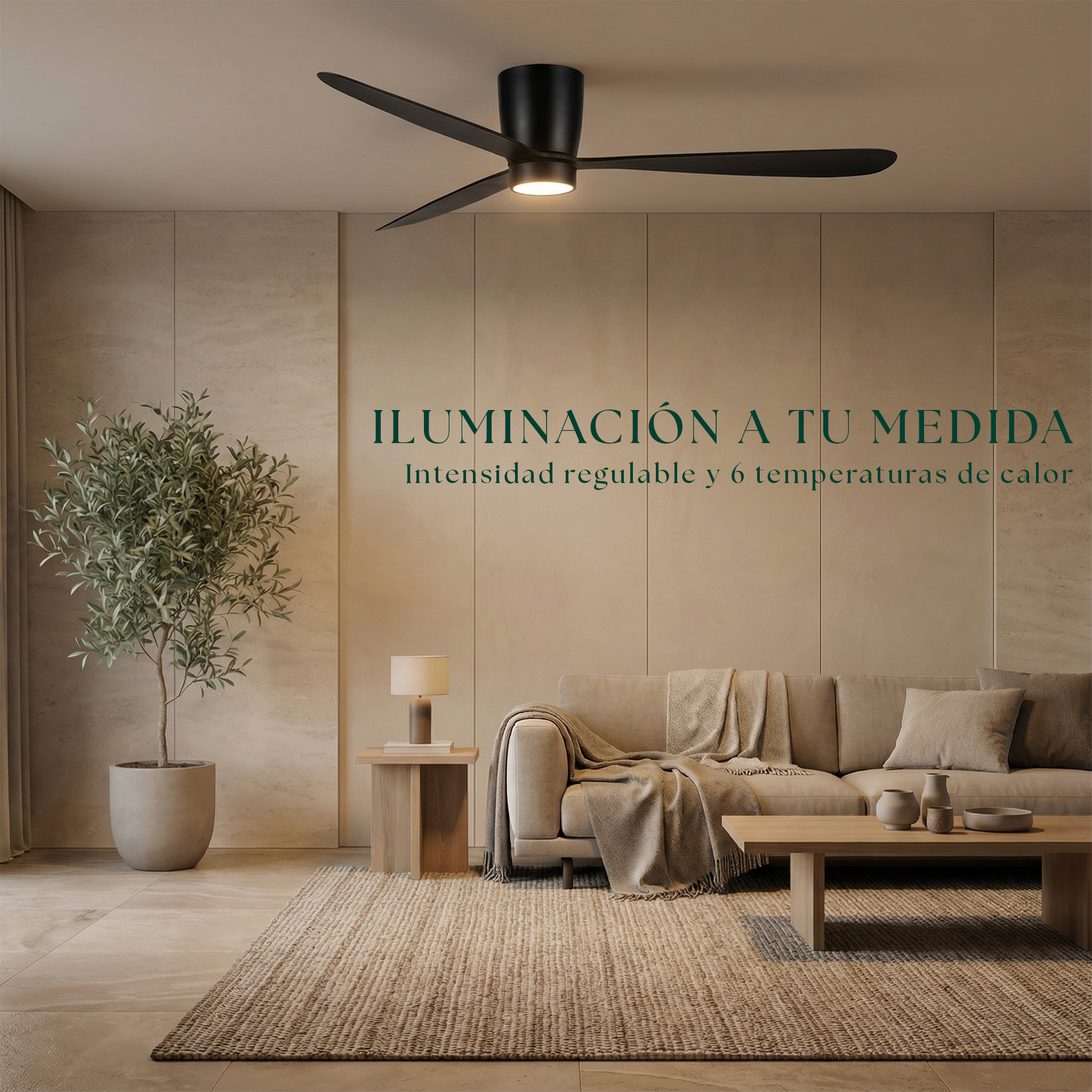 Ventilador de Techo Sirocco de 132 cm (10–25 m²) – 3 Aspas de ABS