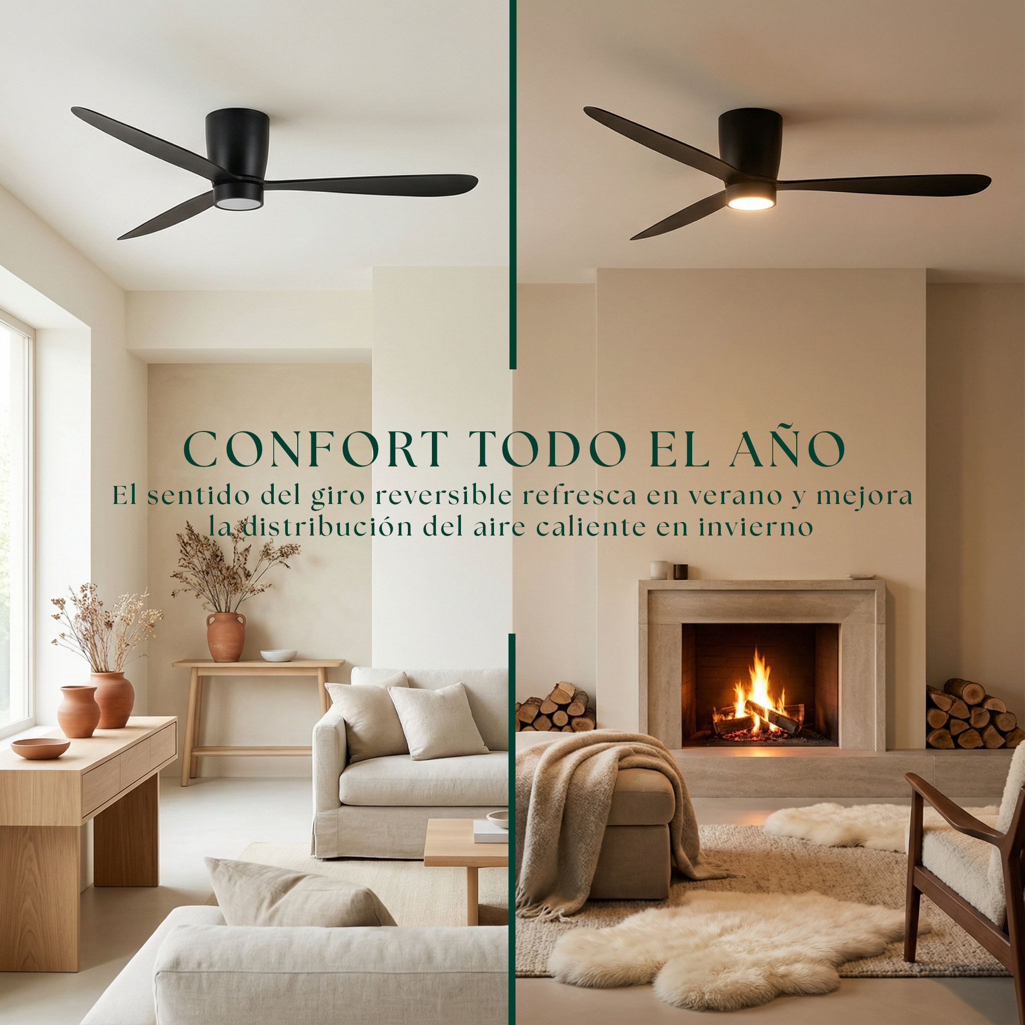 Ventilador de Techo Sirocco de 132 cm (10–25 m²) – 3 Aspas de ABS