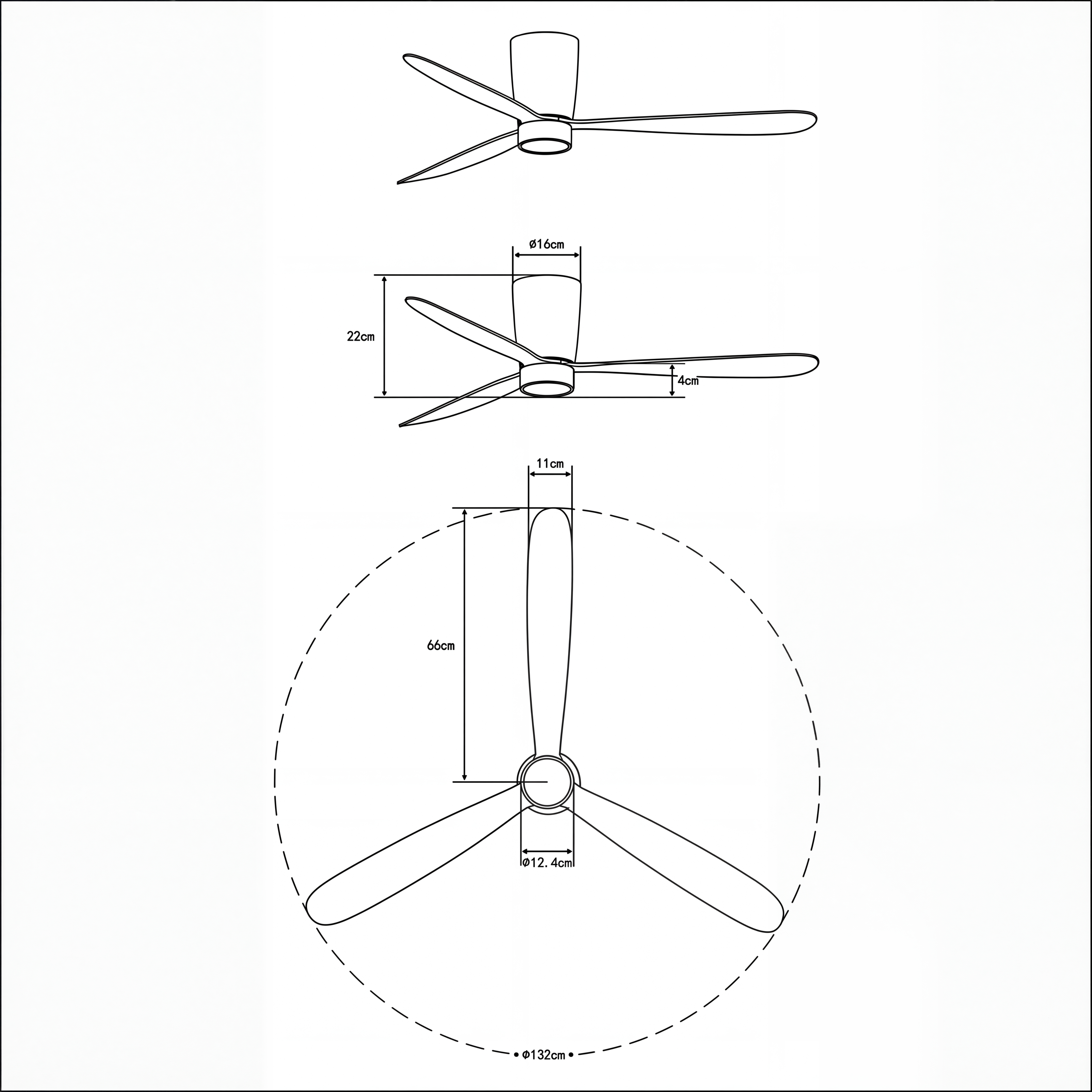 Ventilador de Techo Sirocco de 132 cm (10–25 m²) – 3 Aspas de ABS