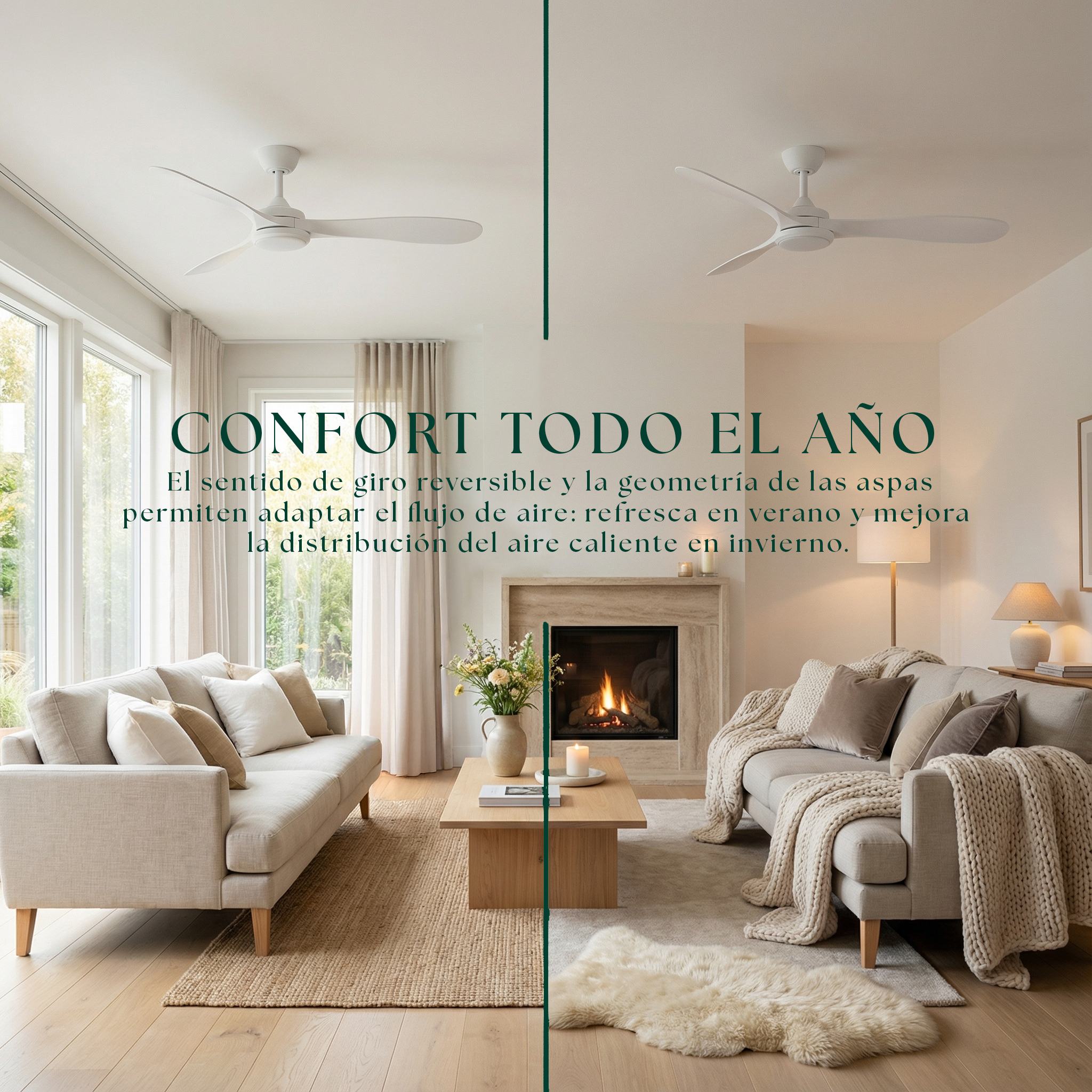 Ventilador de techo Boreal de 132 cm (10–25 m²) – 3 aspas de ABS