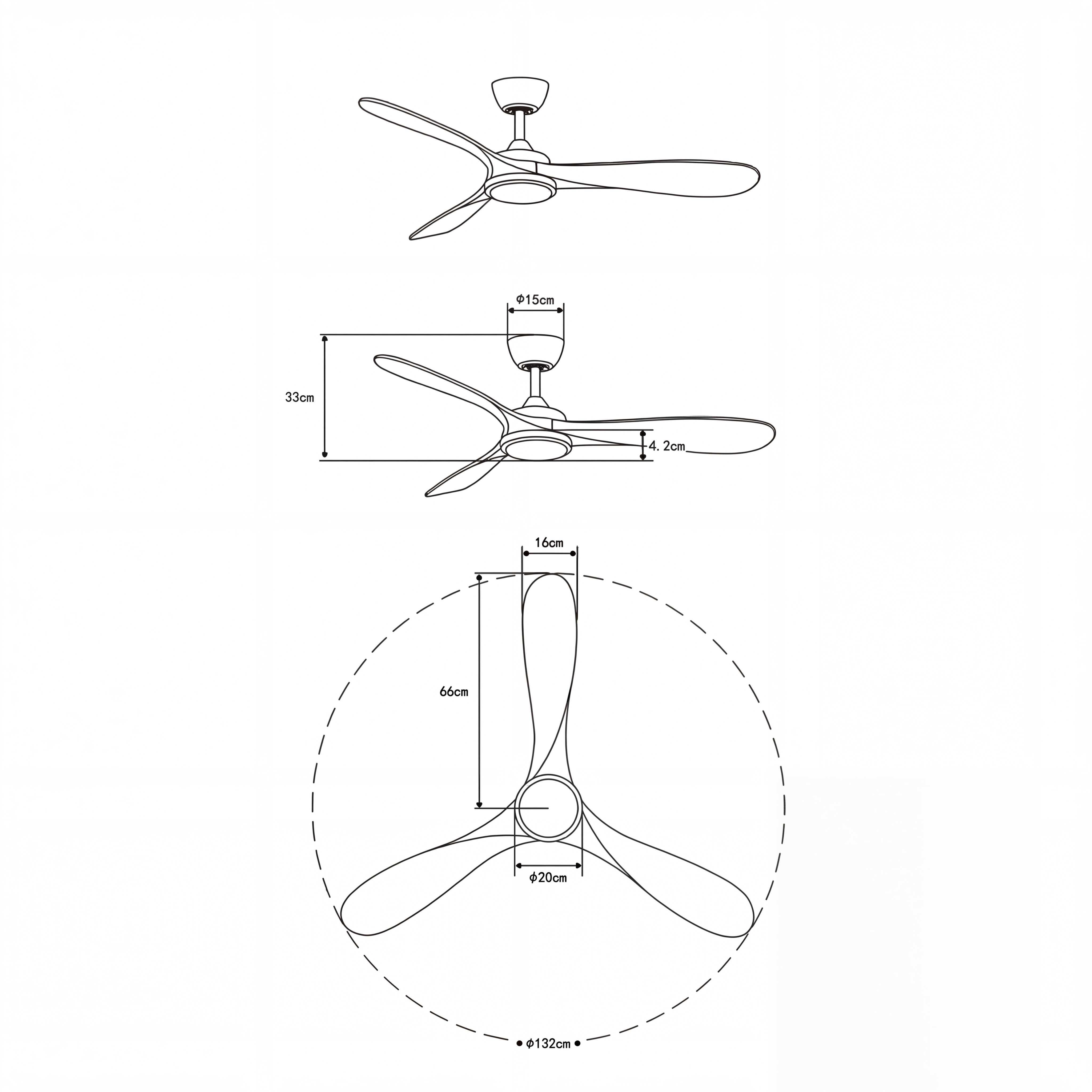 Ventilador de techo Boreal de 132 cm (10–25 m²) – 3 aspas de ABS