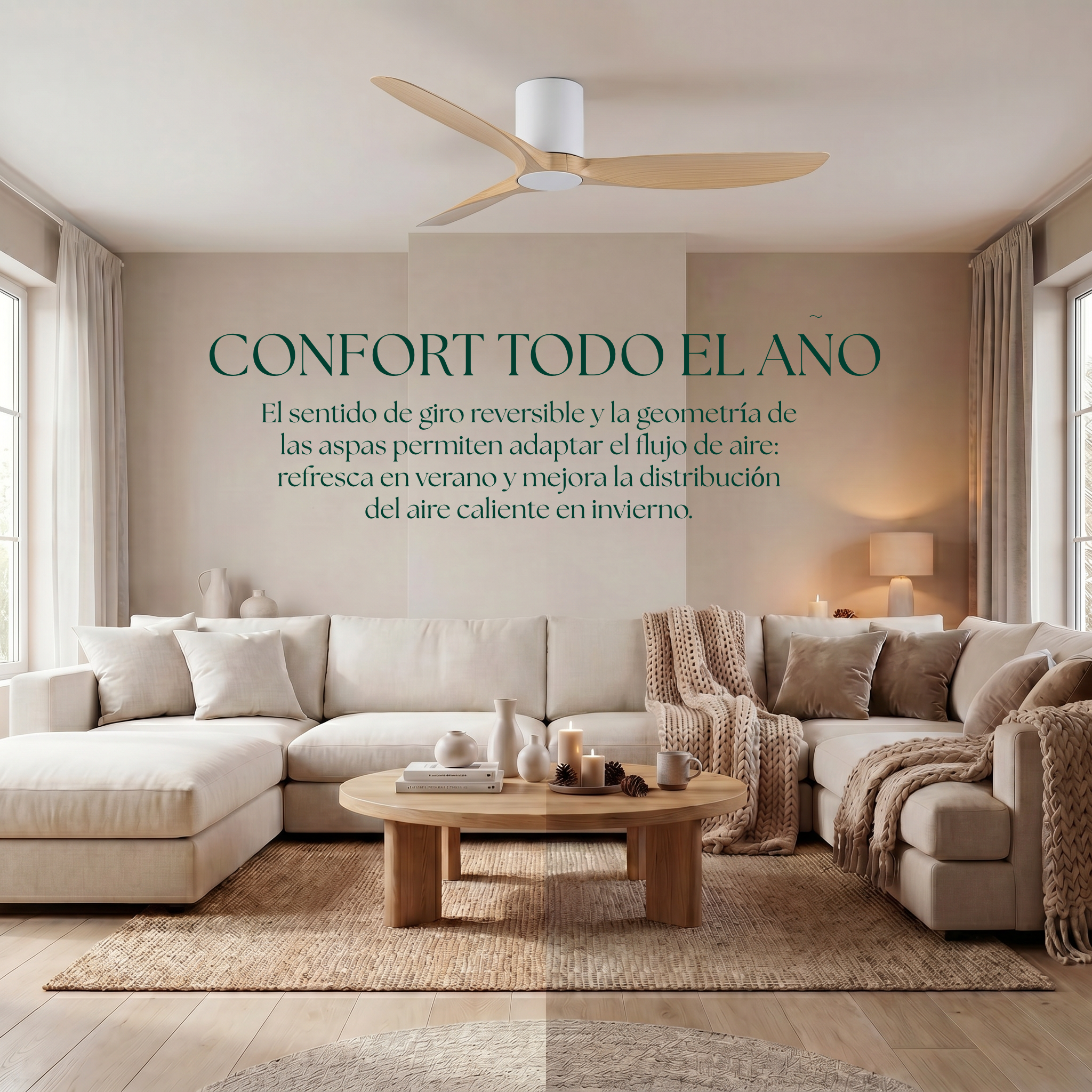 Ventilador de Techo Golfet de 132 cm (10–20 m²) – 3 Aspas ABS