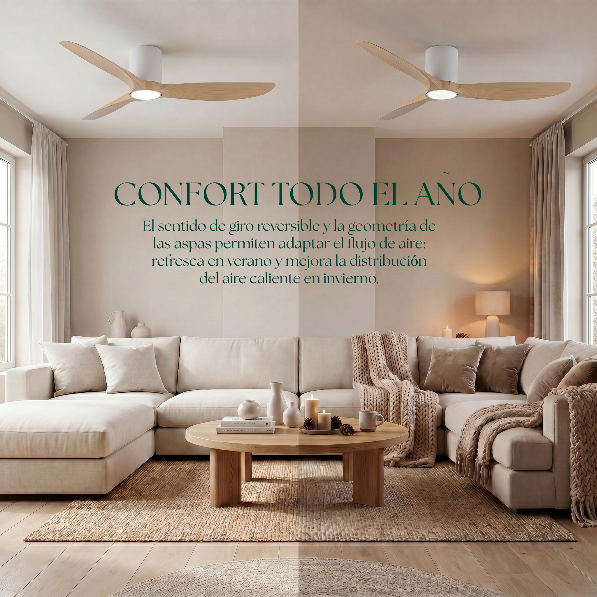 Ventilador de Techo Golfet de 132 cm (10–20 m²) – 3 Aspas ABS