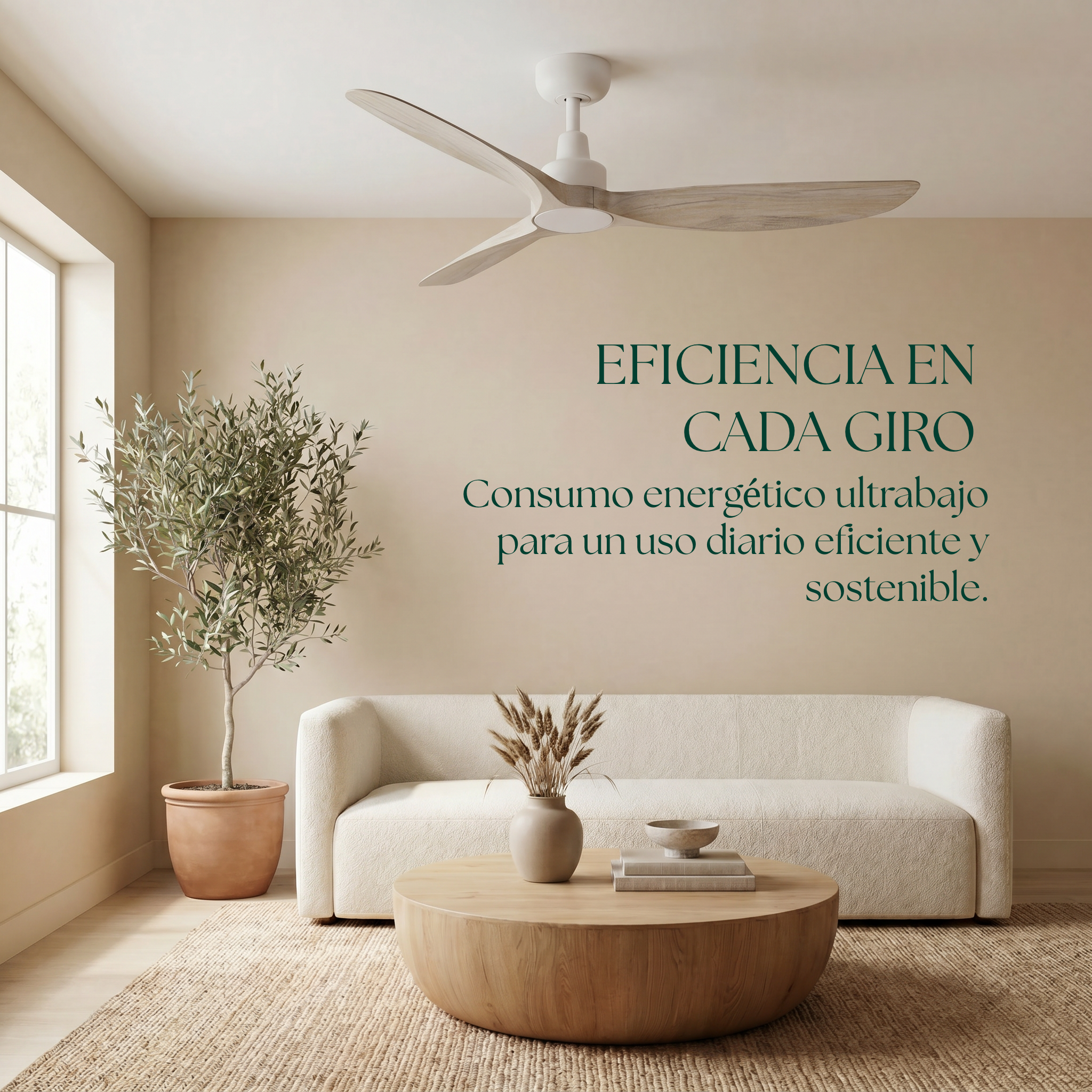 Marea 132 cm Ventilador de Techo (10–25 m²) – 3 Aspas de ABS