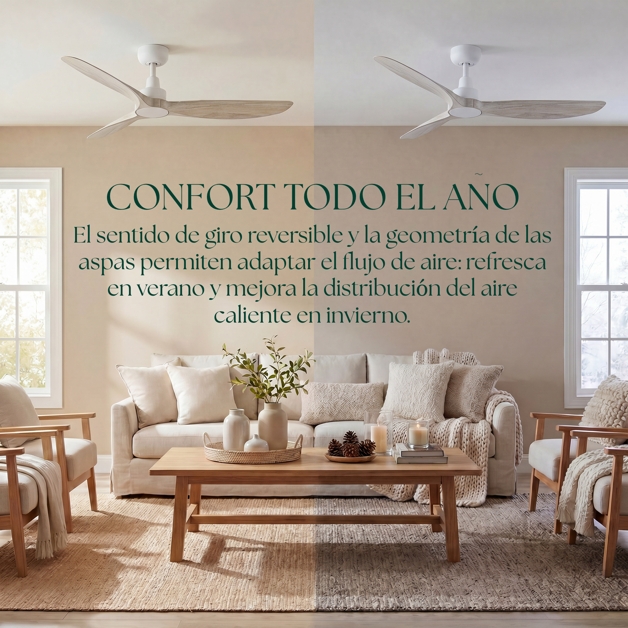 Marea 132 cm Ventilador de Techo (10–25 m²) – 3 Aspas de ABS