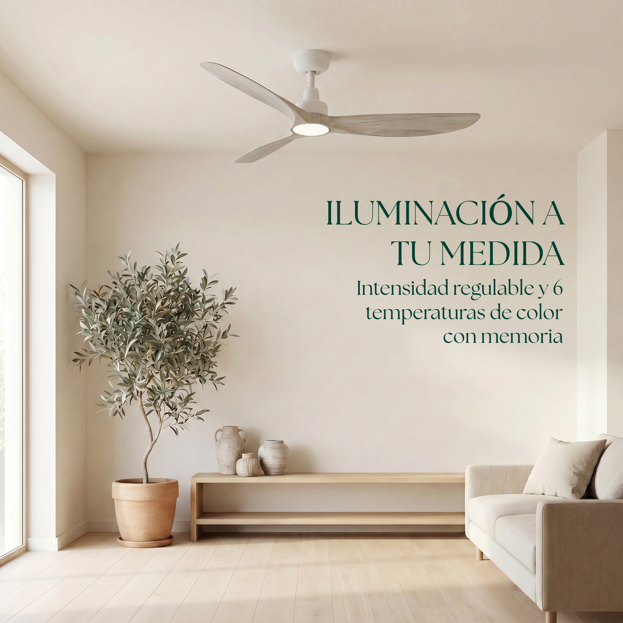 Marea 132 cm Ventilador de Techo (10–25 m²) – 3 Aspas de ABS