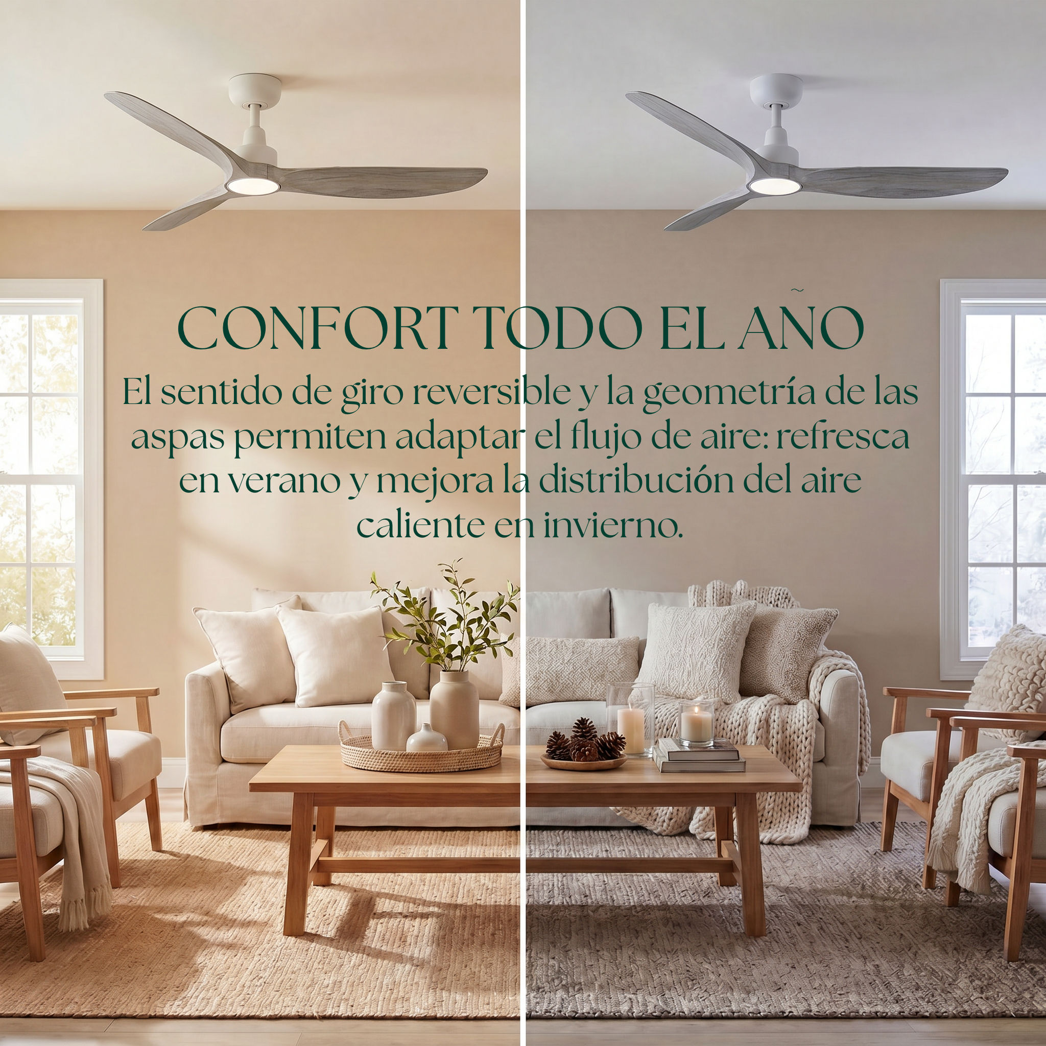 Marea 132 cm Ventilador de Techo (10–25 m²) – 3 Aspas de ABS