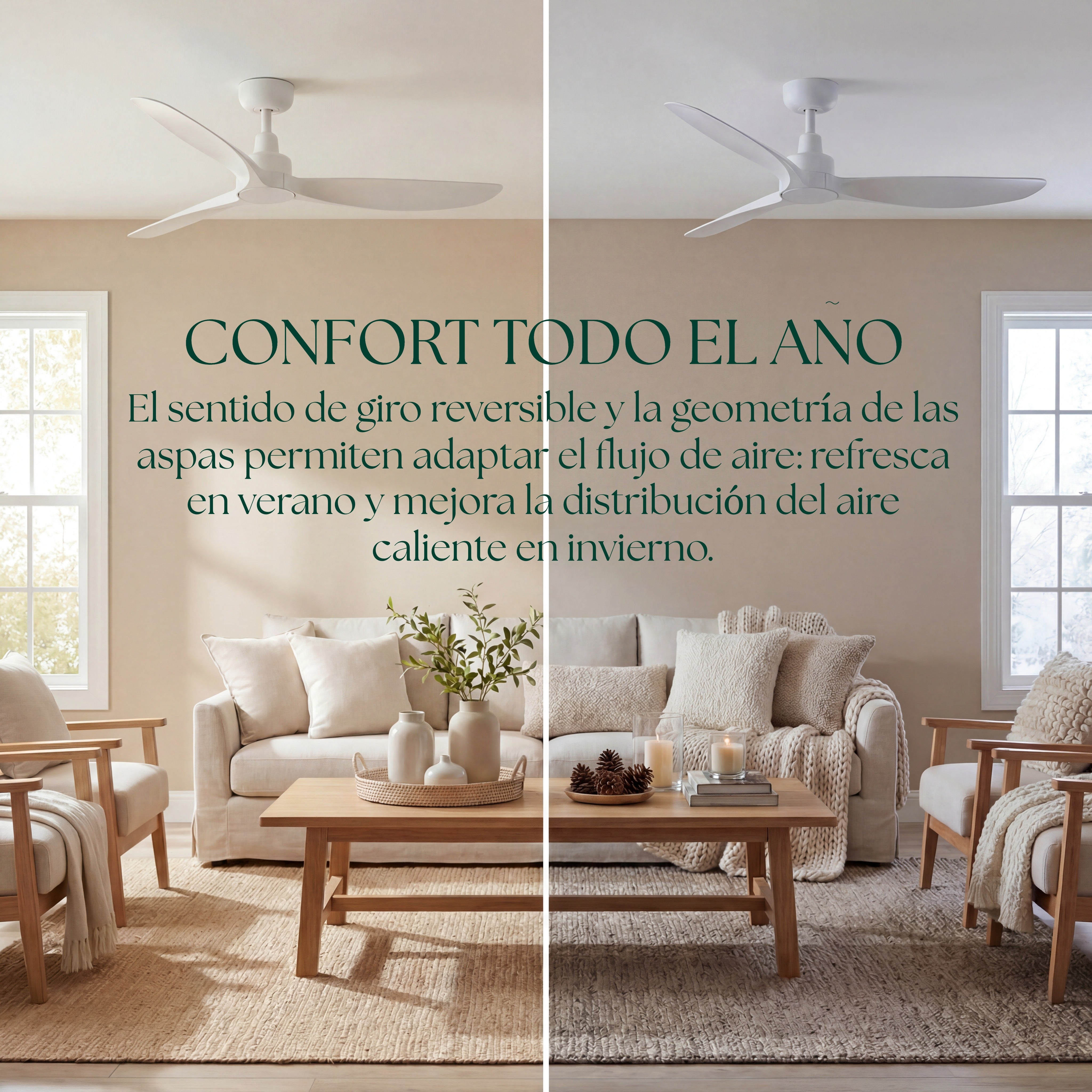 Marea 132 cm Ventilador de Techo (10–25 m²) – 3 Aspas de ABS