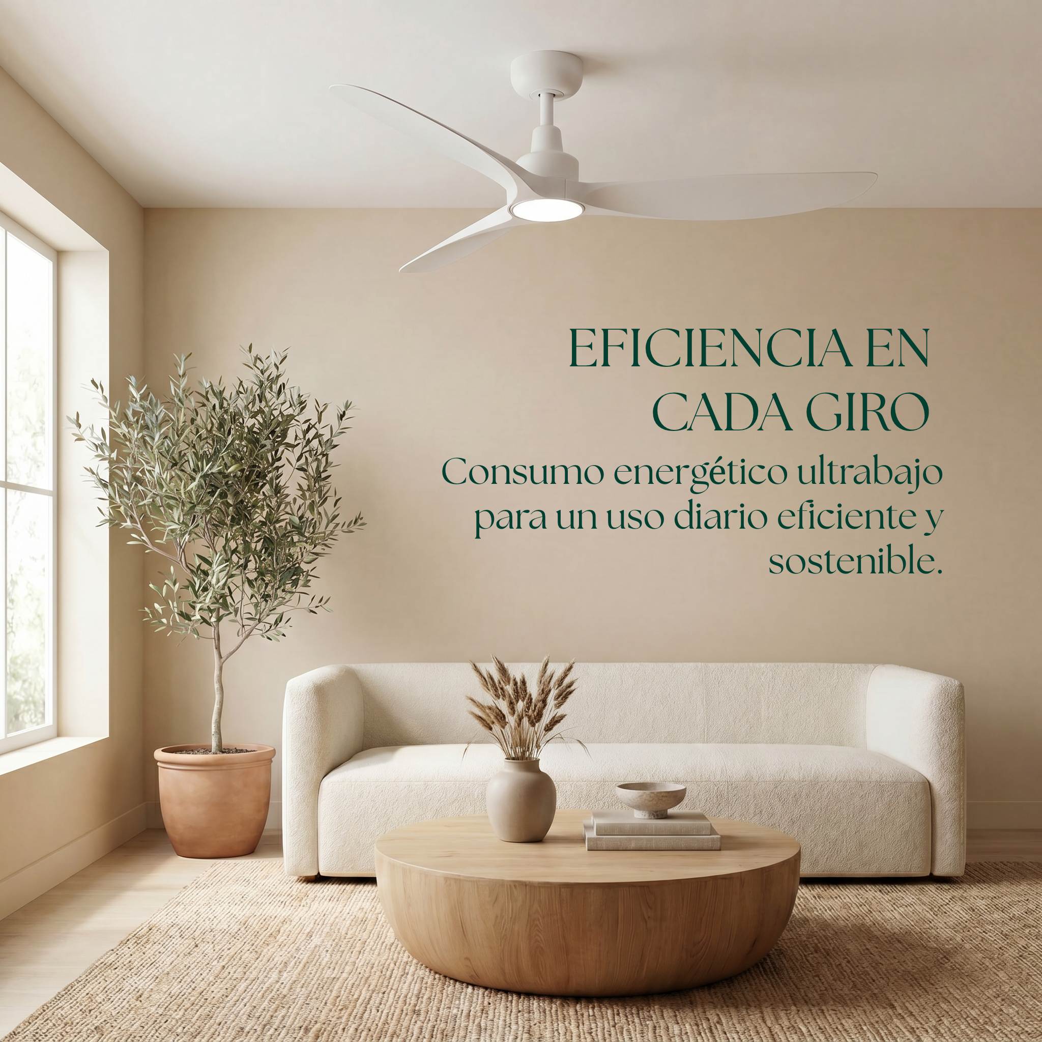 Marea 132 cm Ventilador de Techo (10–25 m²) – 3 Aspas de ABS