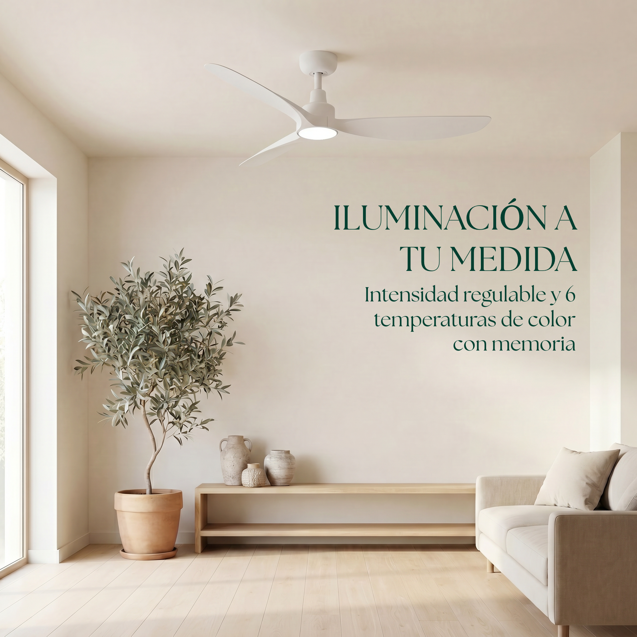 Marea 132 cm Ventilador de Techo (10–25 m²) – 3 Aspas de ABS