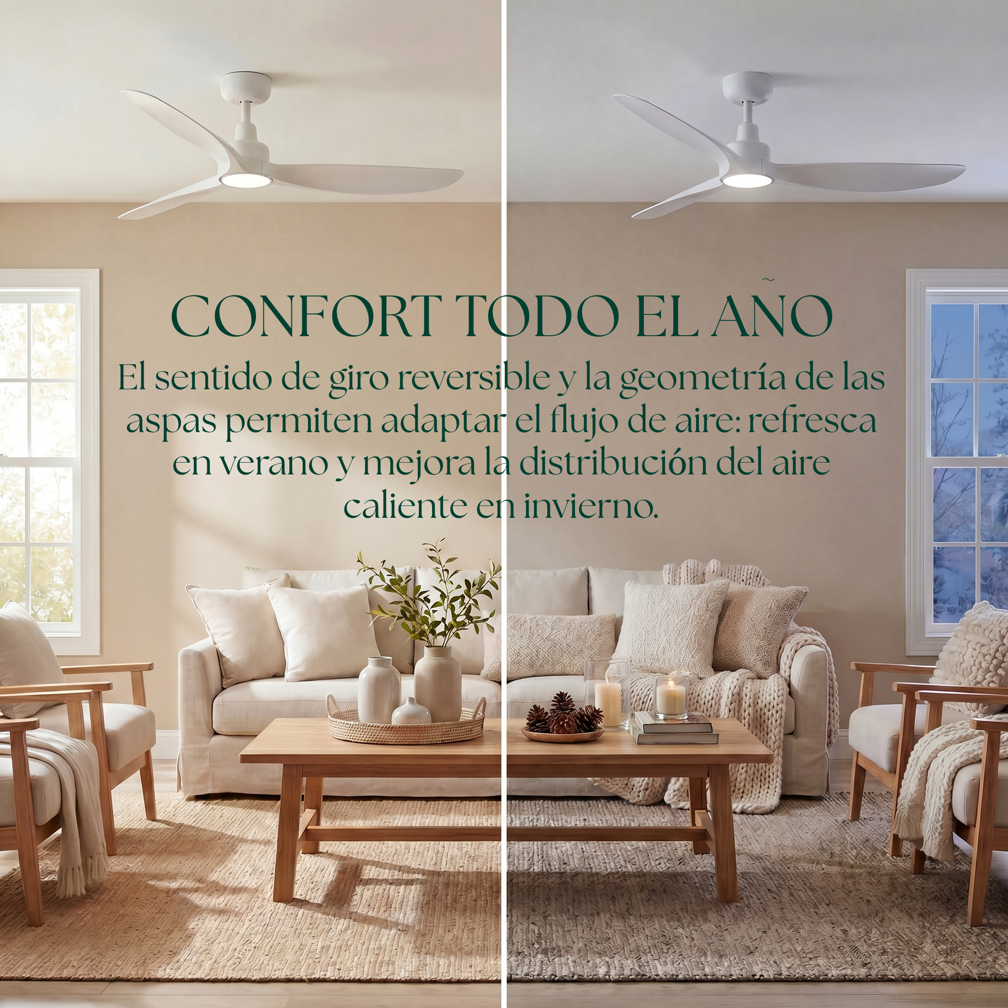 Marea 132 cm Ventilador de Techo (10–25 m²) – 3 Aspas de ABS