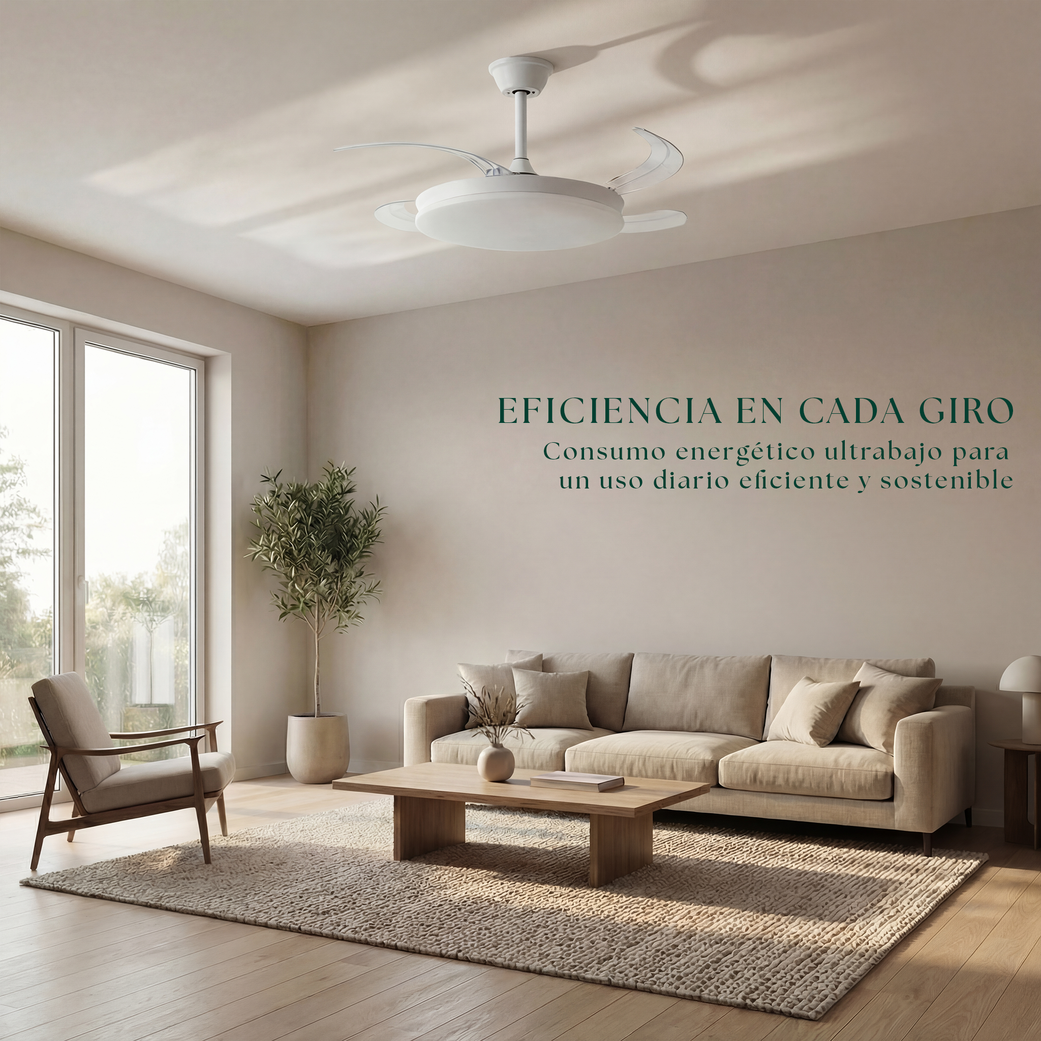 Ventilador de techo Milos de 55 cm (6–15 m²) – Compacto con luz LED