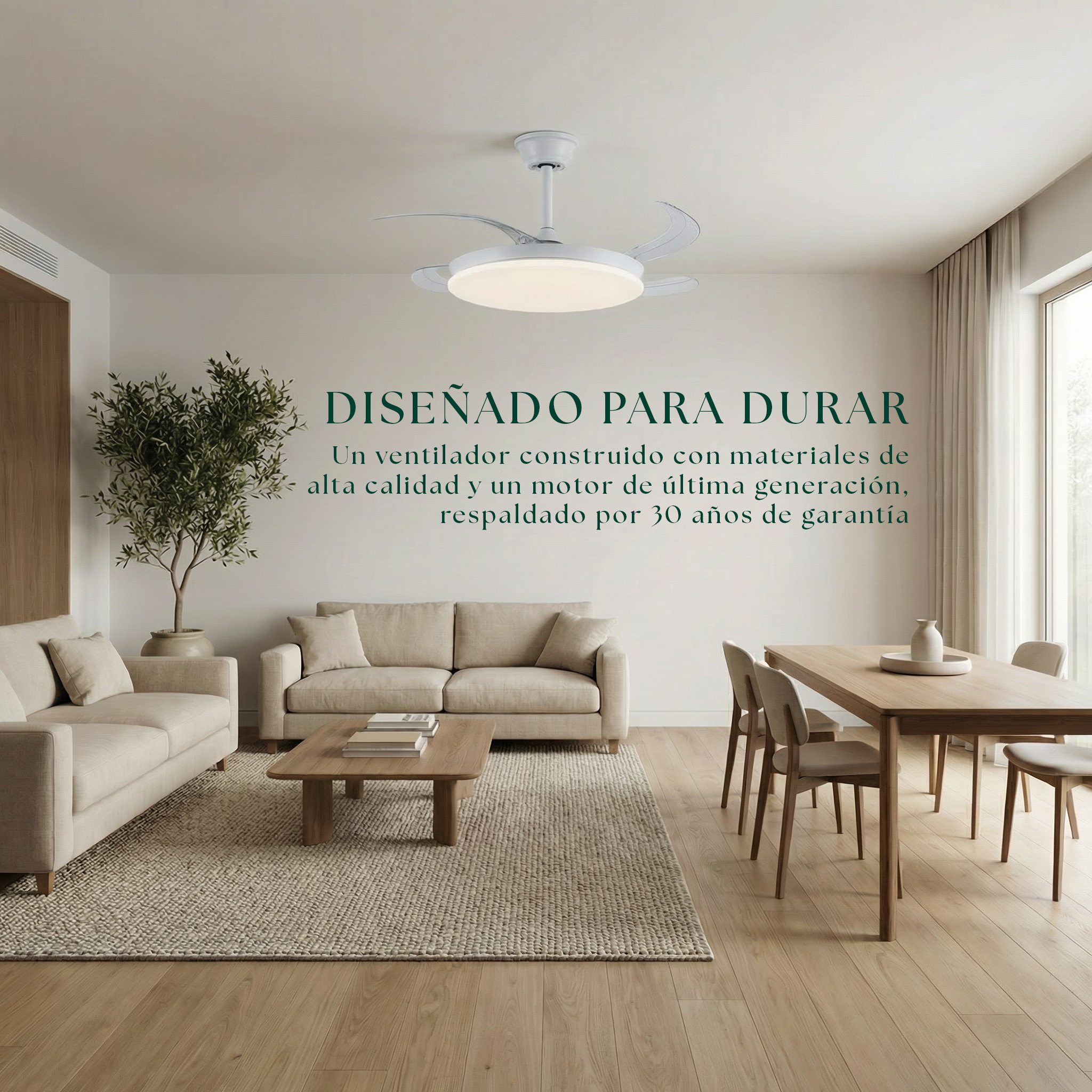 Ventilador de techo Milos de 55 cm (6–15 m²) – Compacto con luz LED