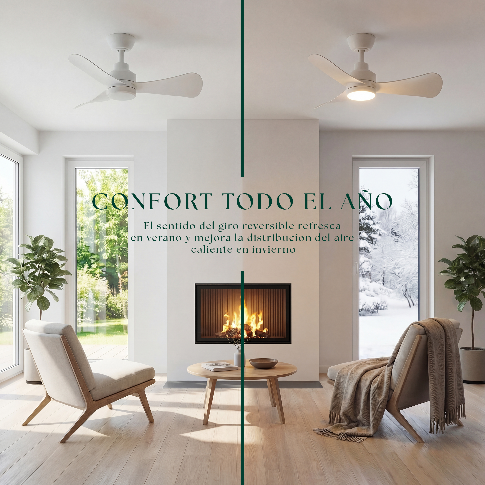 Ventilador de Techo Turqueta 83 cm (<8 m²) - 3 Aspas ABS con Luz LED