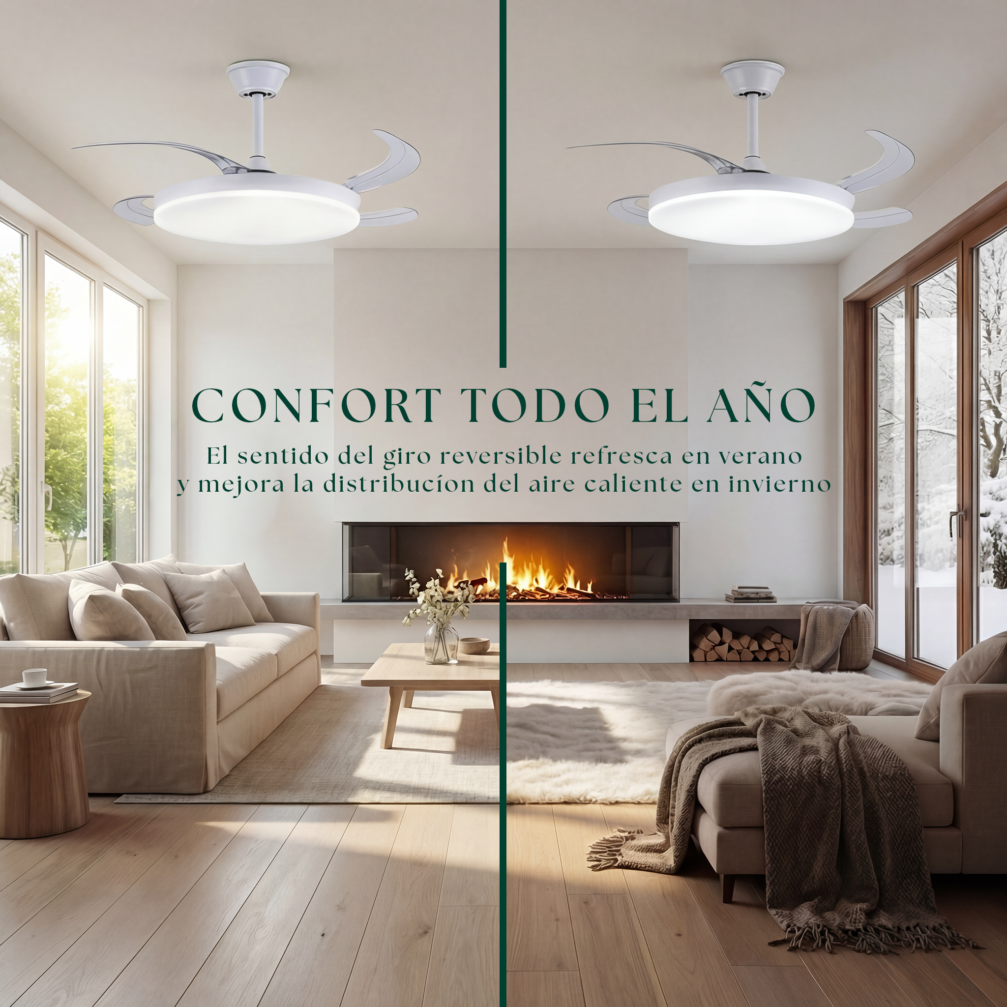 Ventilador de techo Milos de 55 cm (6–15 m²) – Compacto con luz LED