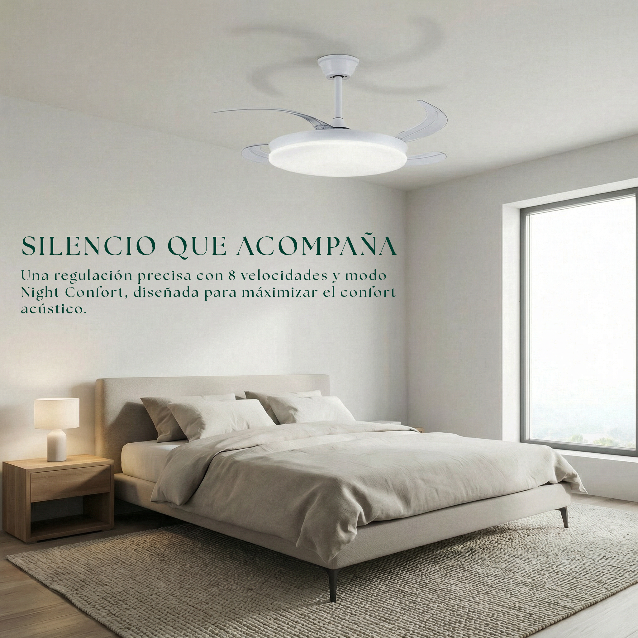 Ventilador de techo Milos de 55 cm (6–15 m²) – Compacto con luz LED