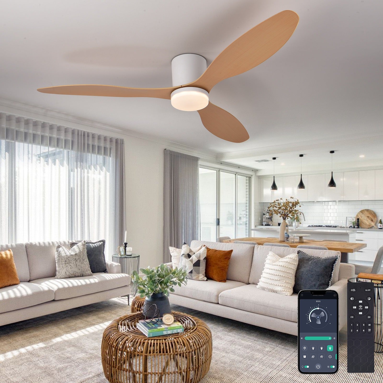 Ventilador de techo Binibeca de 132 cm y 3 aspas