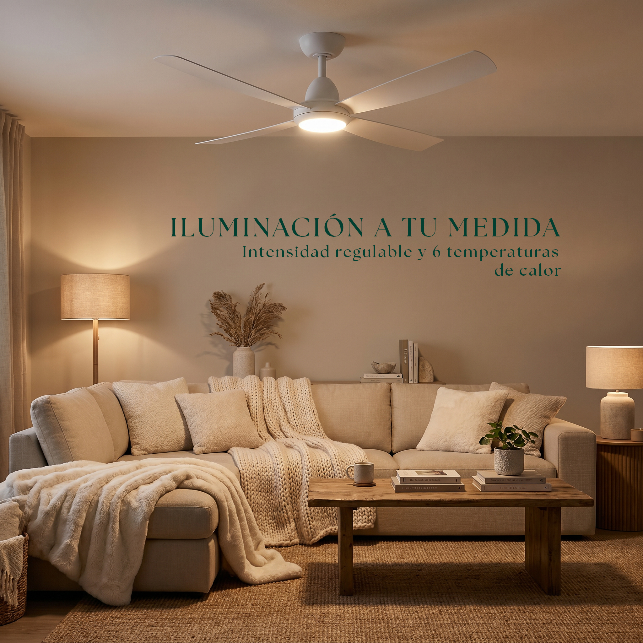 Ventilador de techo Saona de 122 cm (7–20 m²) – 4 aspas de ABS